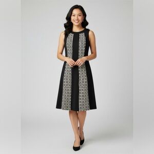 Enfocus Studio Black and Cream Geometric Midi Dress